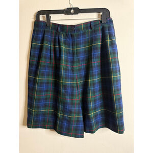 Women's Pendleton Tartan Petite Plaid Wool Shorts Size 14P Blue Green
